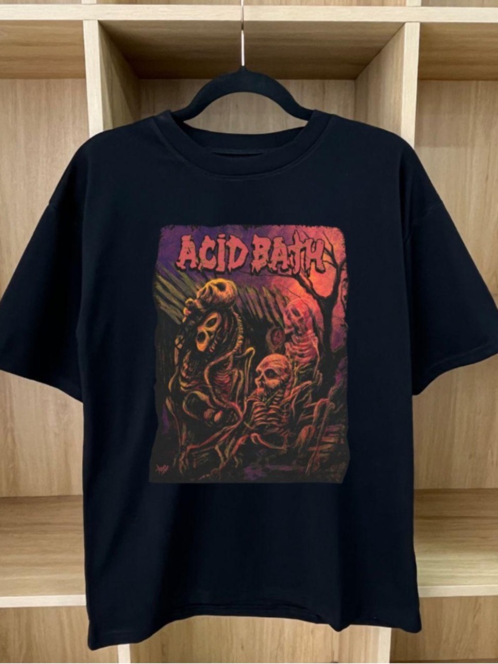 Acid Bath Dark Skull Group Printed Black T-shirt